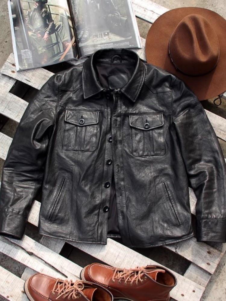 펑크 남성용 천연 가죽 재킷 빈티지 싱글 브레스티드 슬 - Leather Work Jacket Mens 리뷰 및 가격