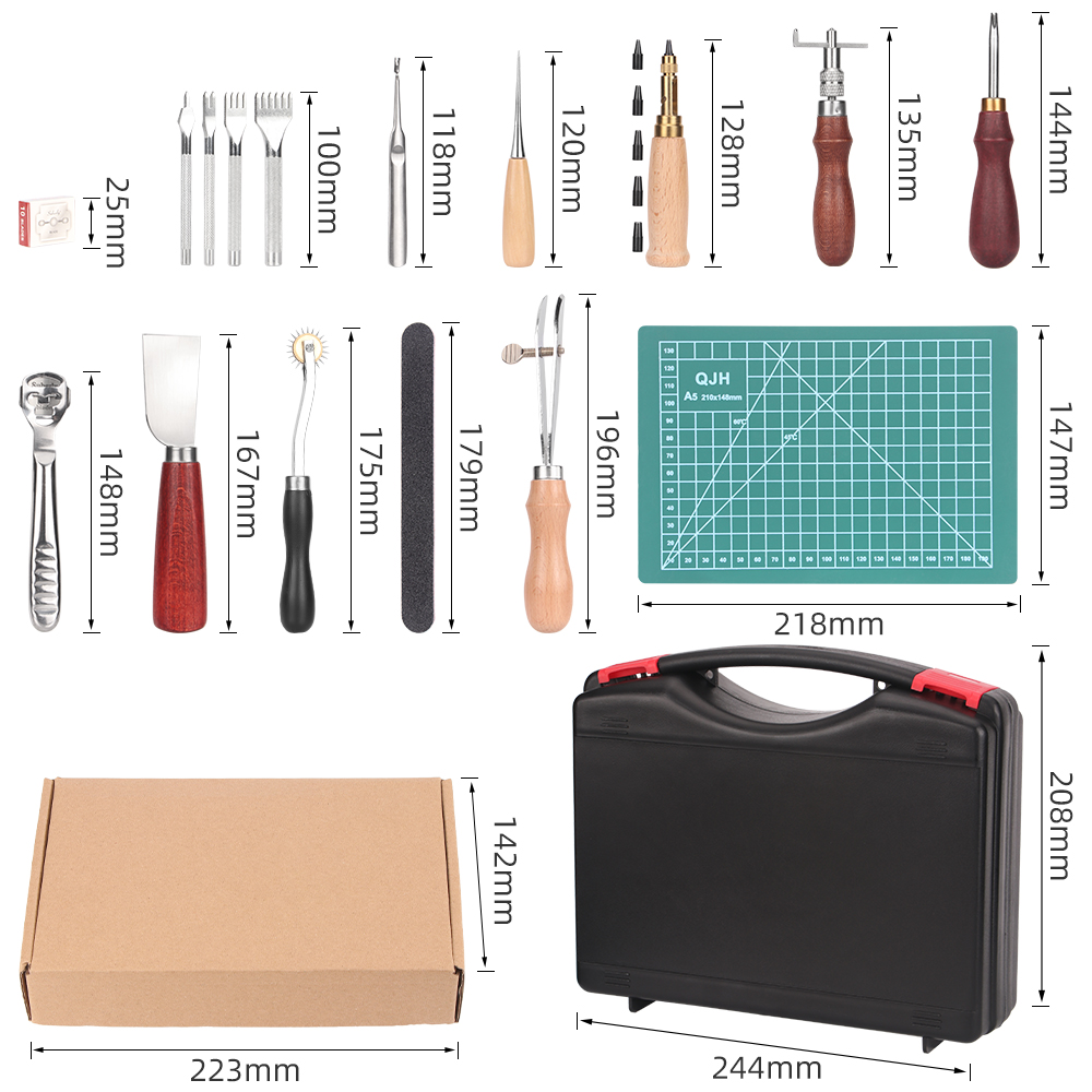 QJH 15종 가죽 공예 도구 세트 |   초보자용 공 - Leatherwork Beginner Tools 리뷰 및 가격