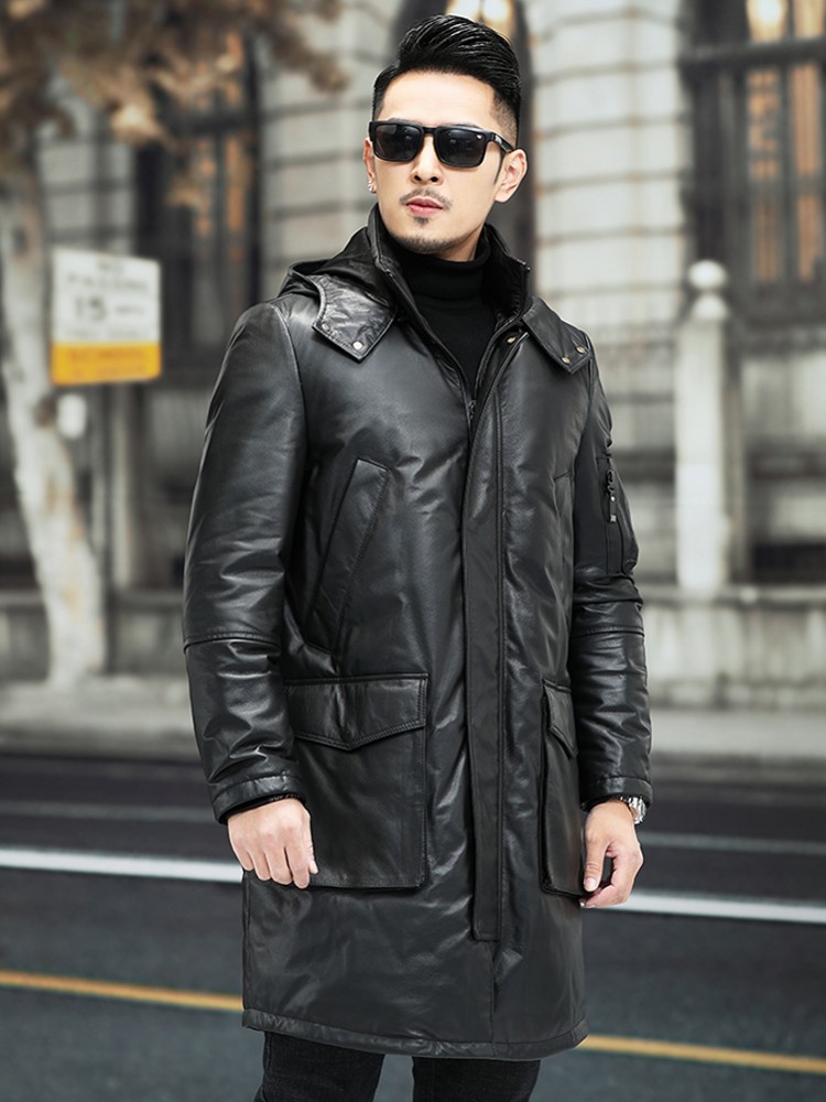 겨울 남성용 따뜻한 소가죽 진짜 가죽 다운 재킷 후드  - Leather Work Jacket Mens 리뷰 및 가격