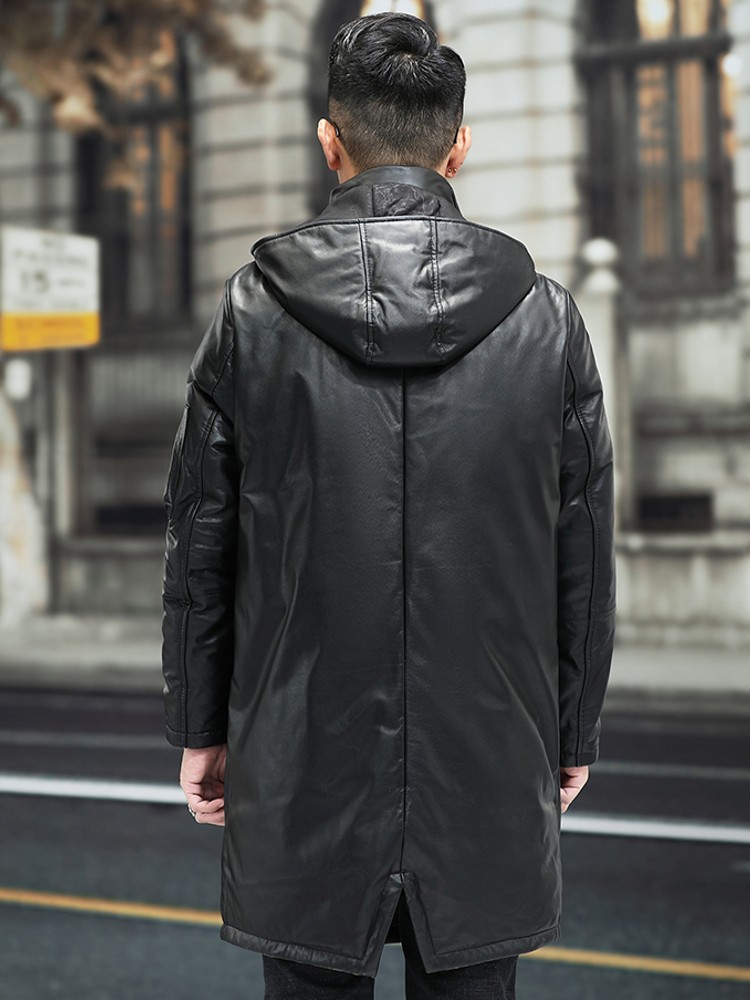 겨울 남성용 따뜻한 소가죽 진짜 가죽 다운 재킷 후드  - Leather Work Jacket Mens 리뷰 및 가격