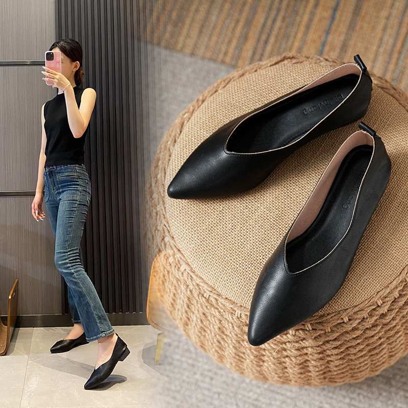 봄과 가을 패션 새로운 스퀘어 헤드 부드러운 가죽 작업 - Leather Work Heels 리뷰 및 가격