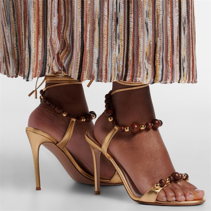 레트로 럭셔리 브라운 가죽 샌들 천연 나무 골드 비즈  - Leather Work Heels 리뷰 및 가격